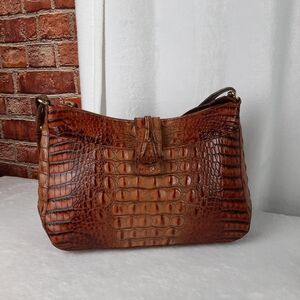 Brahmin Elegant Brown Crocodile-Embossed Women's Shoulder  Bag